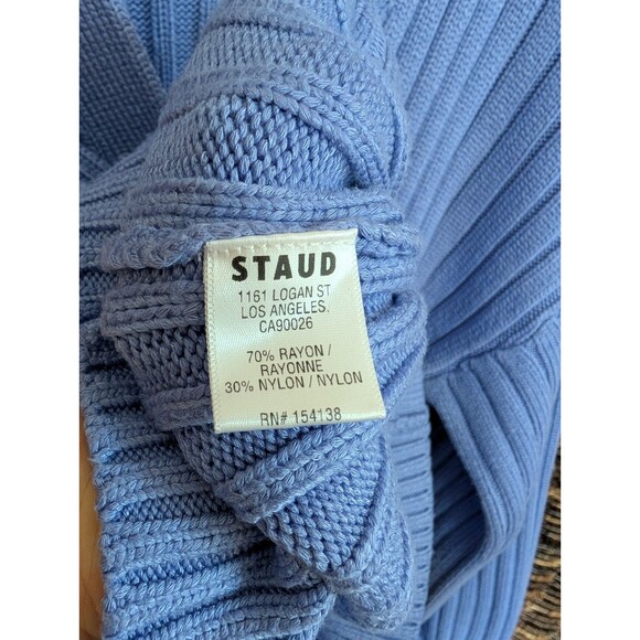 Staud Chunky Knit Cardigan Sweater Balloon Sleeve Purple Preppy Cottagecore Y2K - Picture 6 of 7